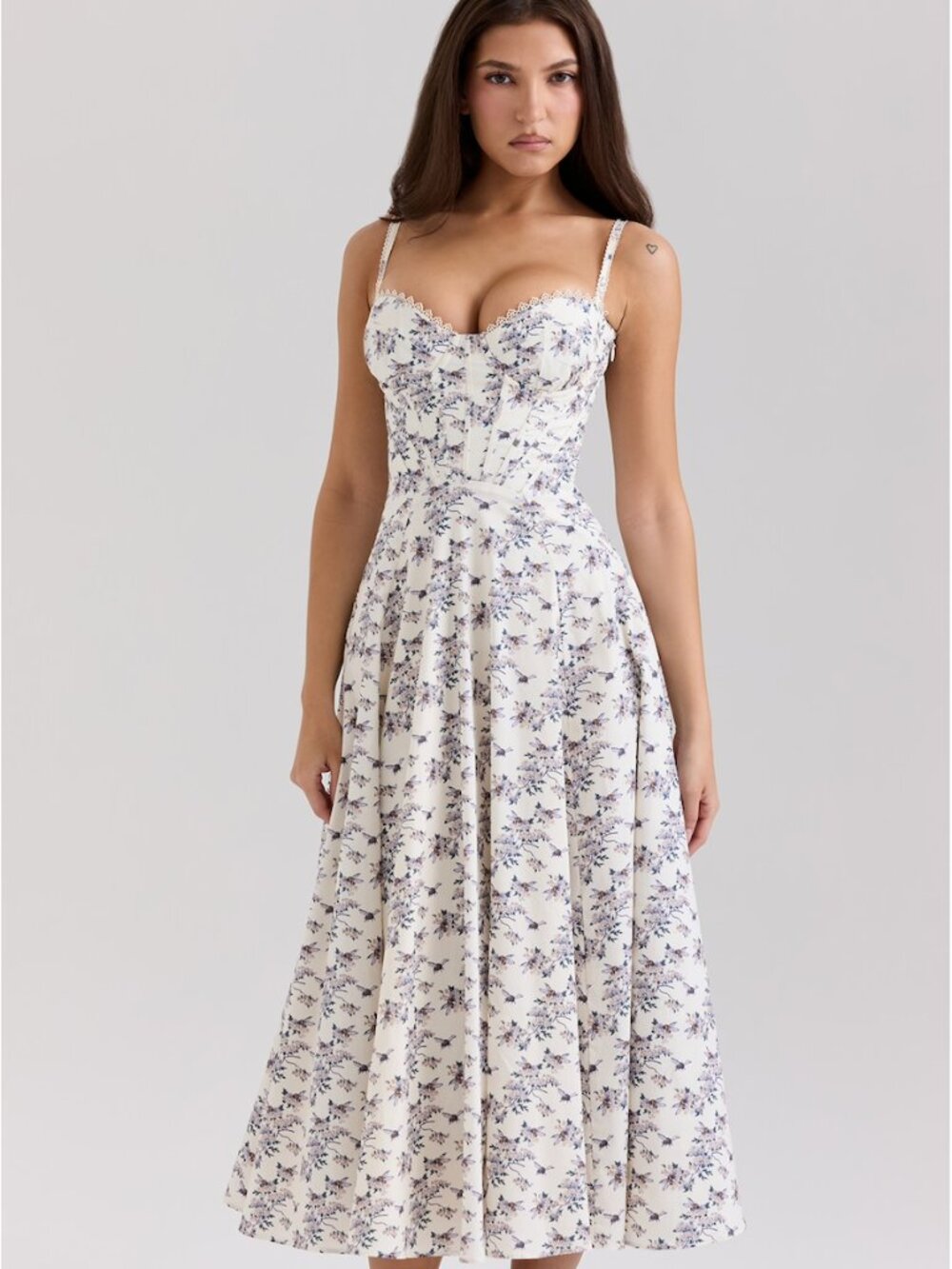 House of CB Steffani Cream Stretch Cotton Floral Print Midi Sundress Size S NWT